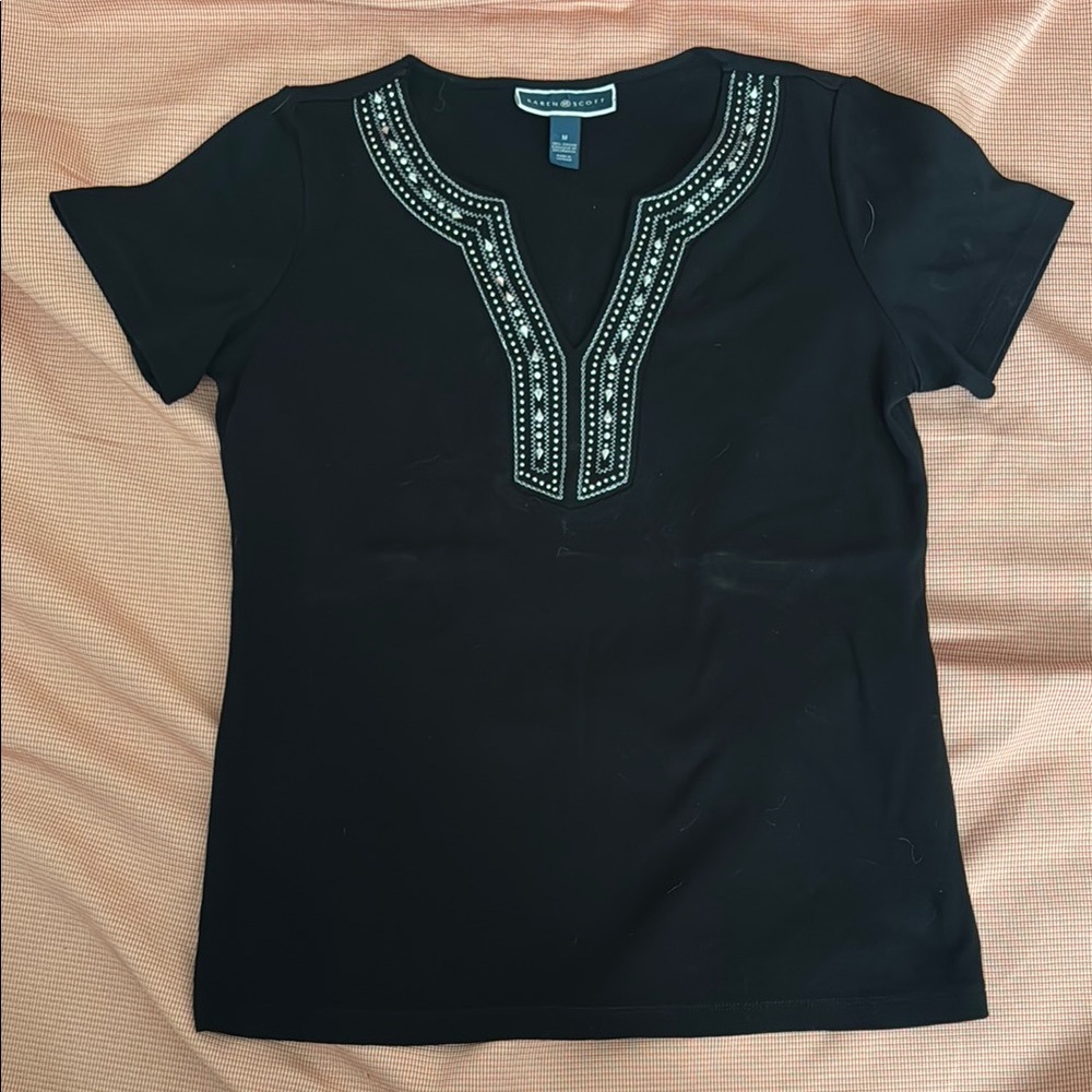 Karen Scott Black Embellished Women's Top